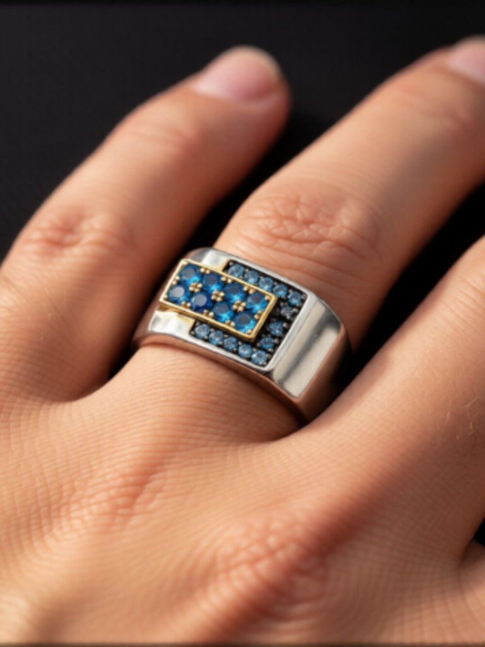 Gorgeous Apatite & London Blue Topaz Men's Ring - M. Valitutti